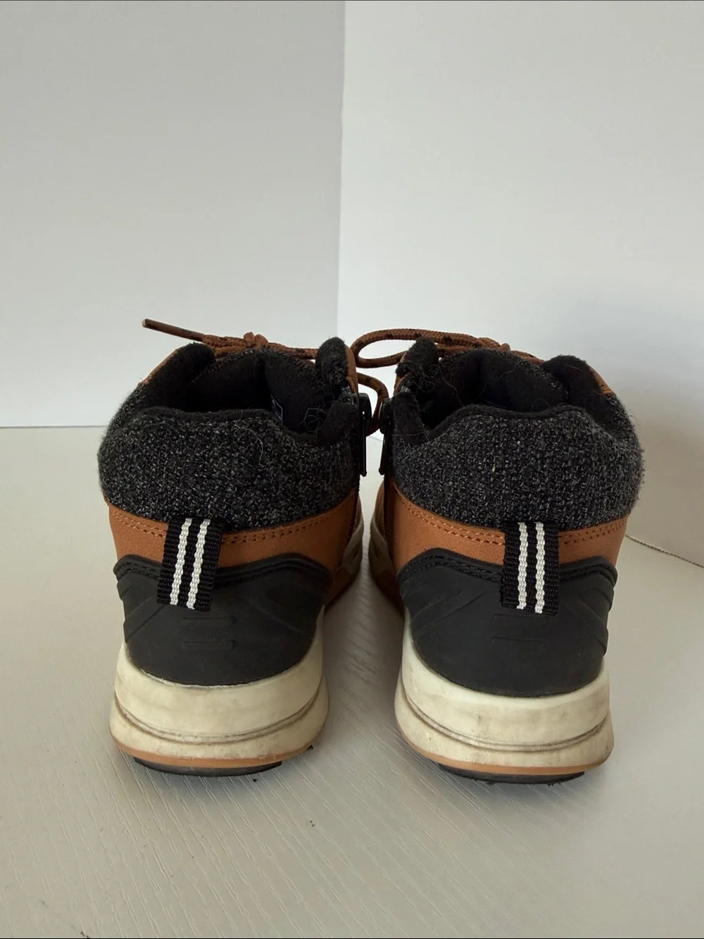 Nautica Tan Kids Lace-Up Ankle Boots with Black Knit Collar